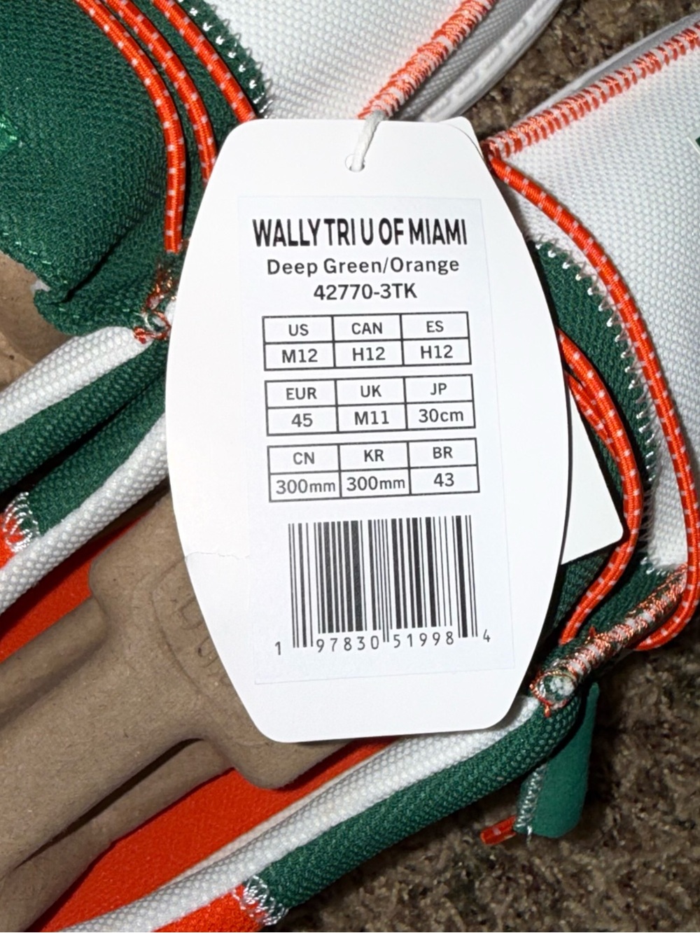Hey Dude Wally Tri U of Miami Canvas Slip-On Shoes White/Green/Orange Men’s 12 - Picture 7 of 8
